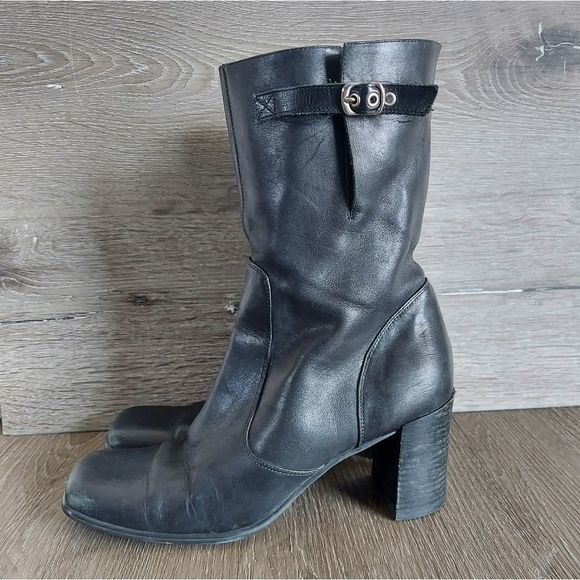 Steve Madden Got You Vintage Black Leather Mid-Calf Boots Sz 7.5 - Picture 4 of 14